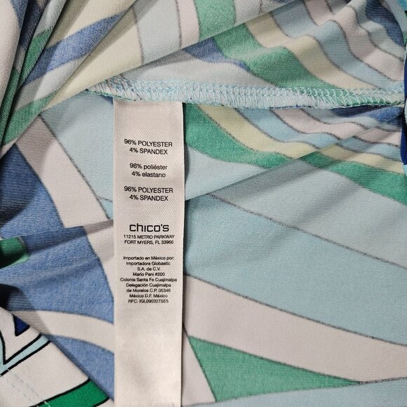 Chicos Dress Womens Large Blue Green Geometric Floral Stretch Mod Hippie Boho - Picture 8 of 13